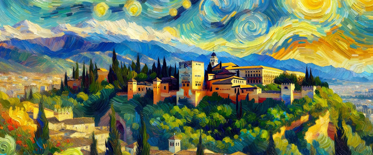 una imagen de la alhambra al estilo van gogh